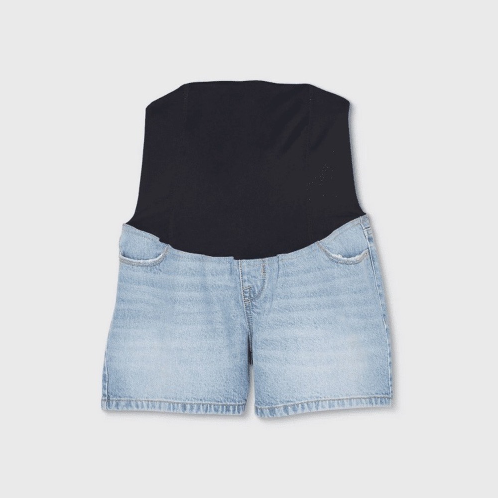 NWT Isabel Maternity Crossover Panel Midi Maternity Denim Jean Shorts Size 2